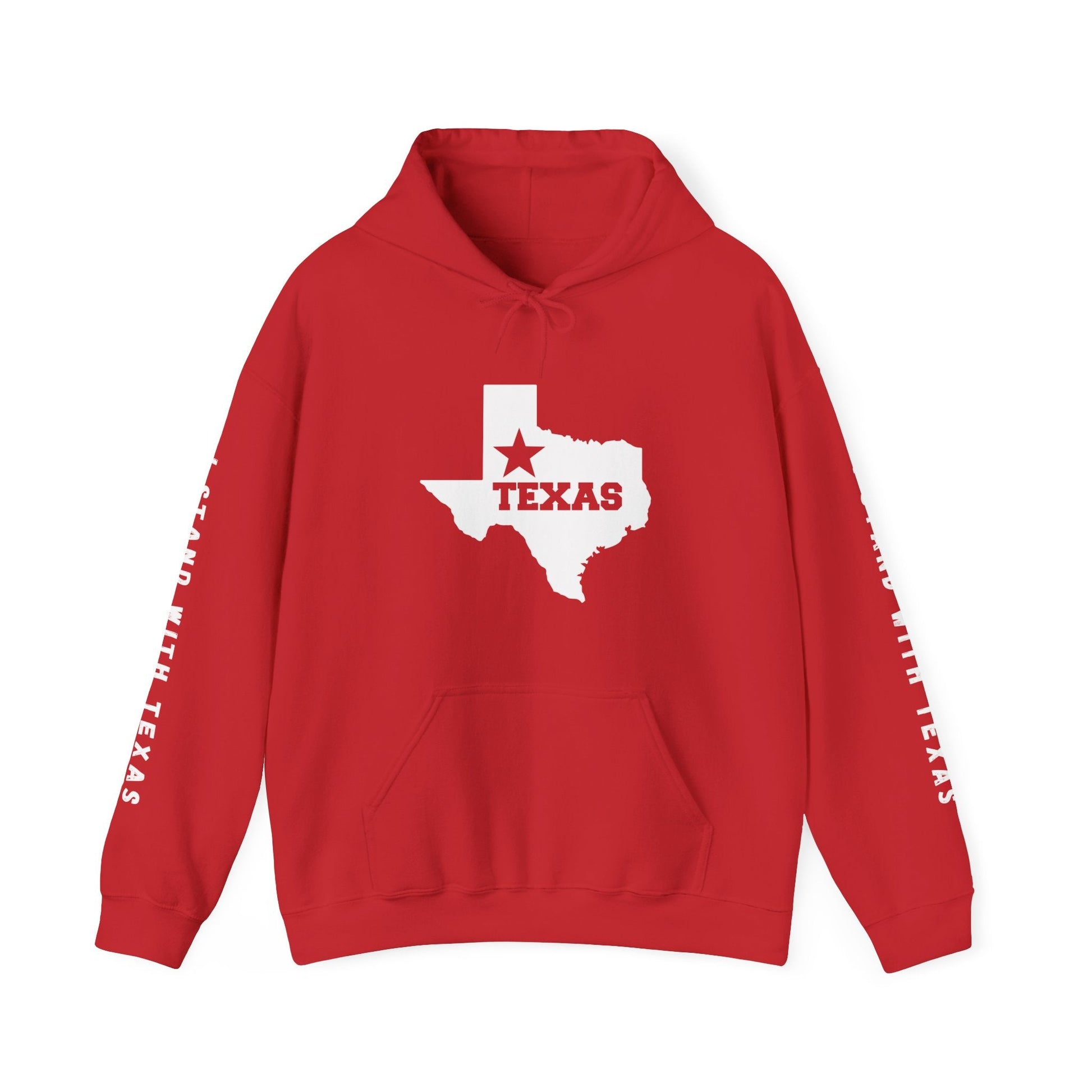 Texas Hoodie with "I Stand With Texas" printed on sleeves, - Busy Bee Bazaar