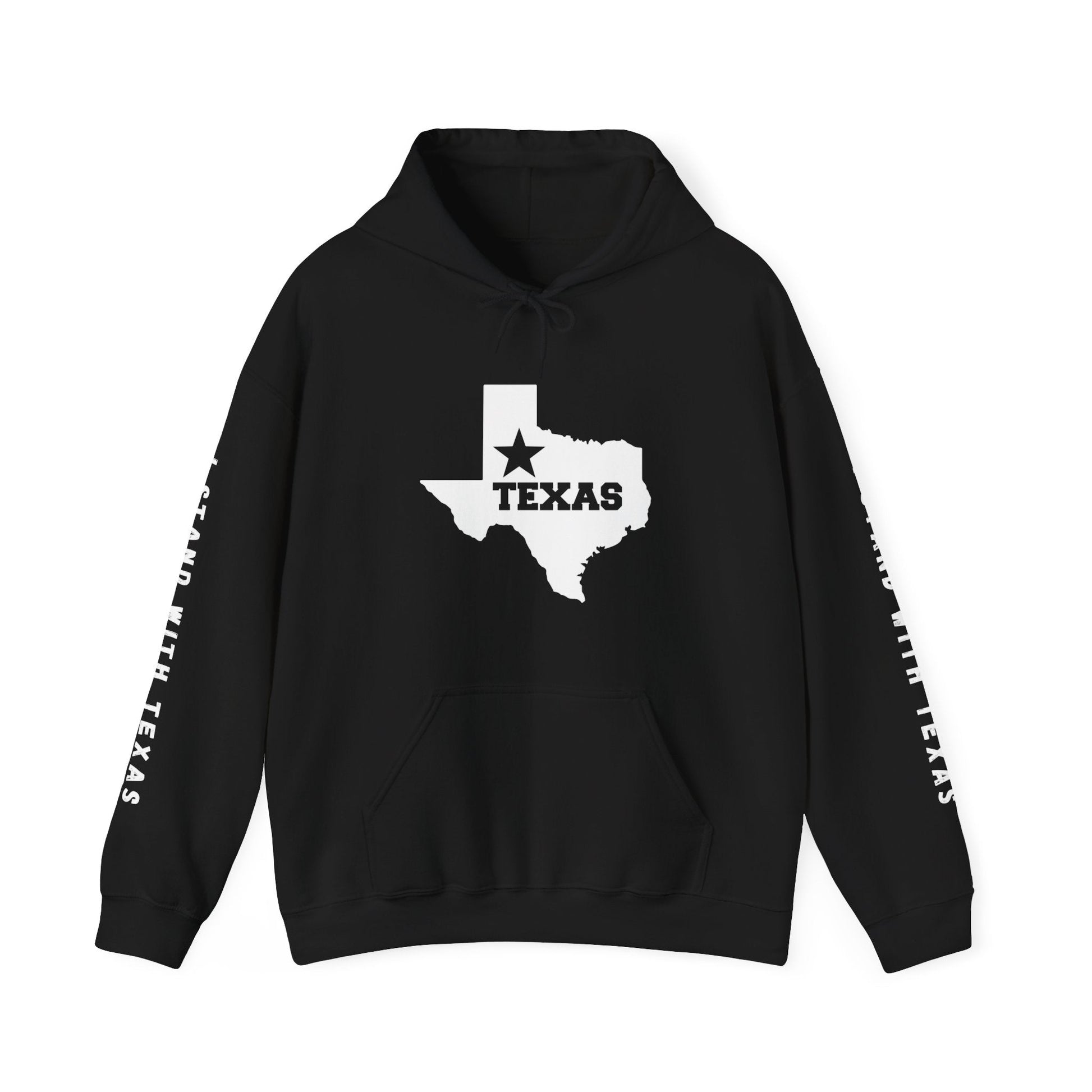 Texas Hoodie with "I Stand With Texas" printed on sleeves, - Busy Bee Bazaar