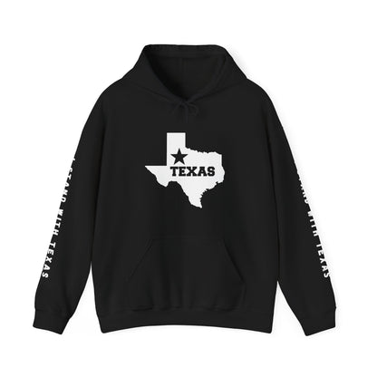 Texas Hoodie with "I Stand With Texas" printed on sleeves, - Busy Bee Bazaar