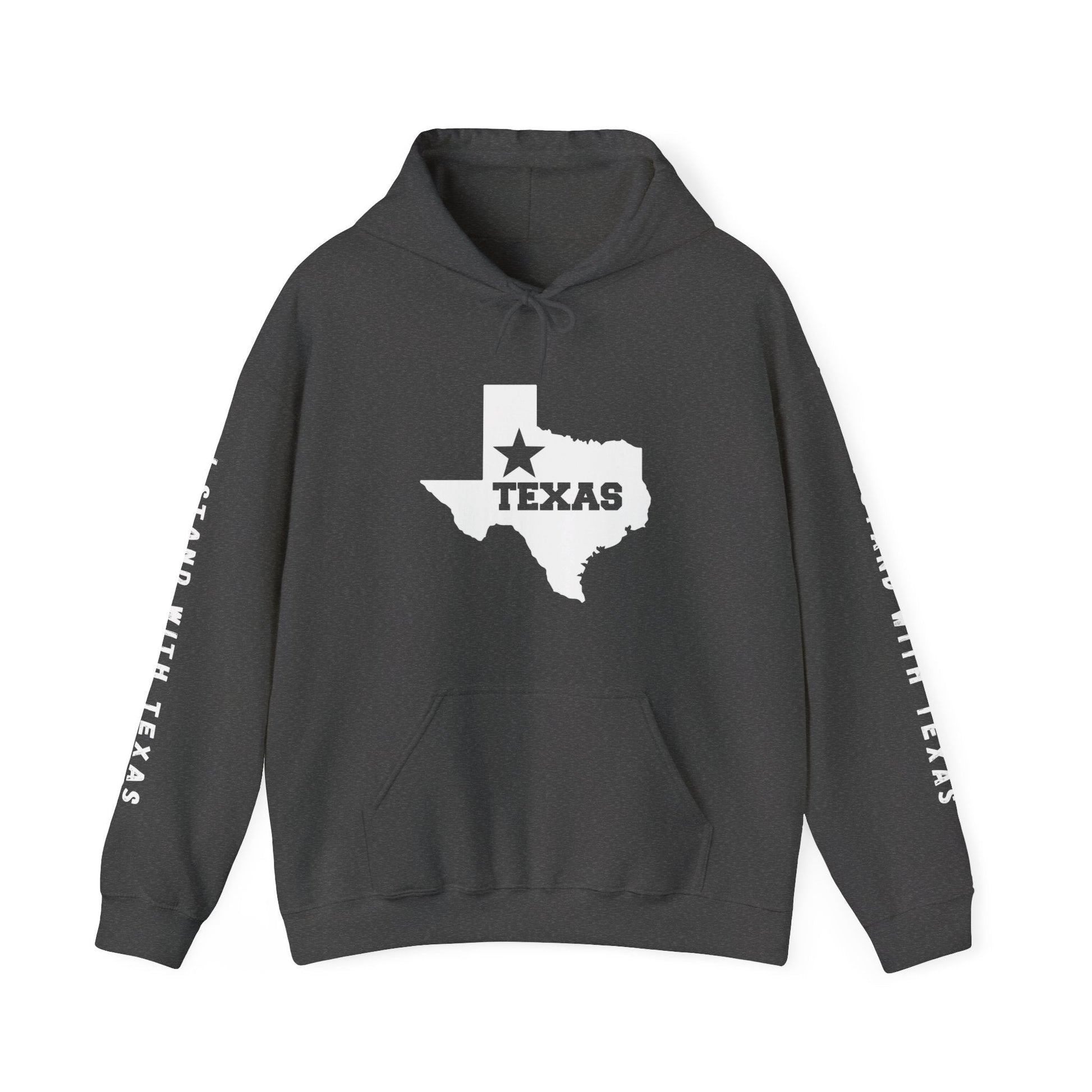 Texas Hoodie with "I Stand With Texas" printed on sleeves, - Busy Bee Bazaar
