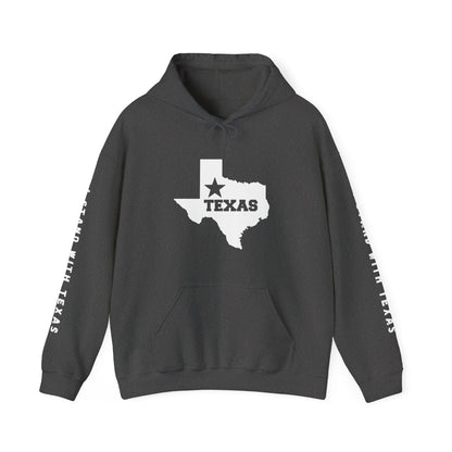 Texas Hoodie with "I Stand With Texas" printed on sleeves, - Busy Bee Bazaar