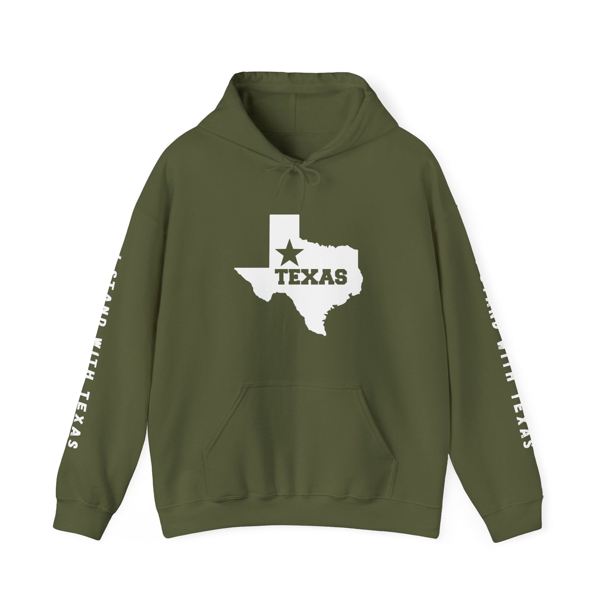 Texas Hoodie with "I Stand With Texas" printed on sleeves, - Busy Bee Bazaar
