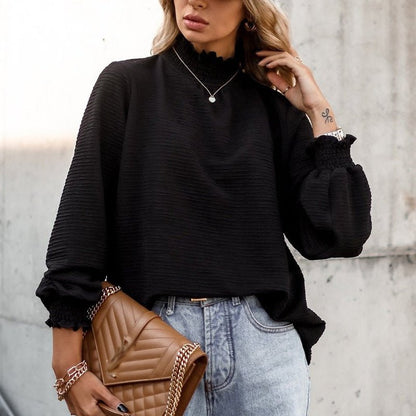 Turtleneck Ruffle Shirt Pullover - Busy Bee Bazaar