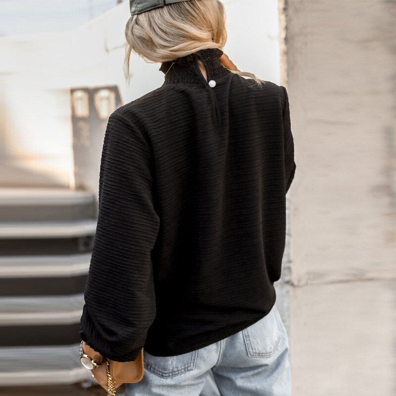 Turtleneck Ruffle Shirt Pullover - Busy Bee Bazaar