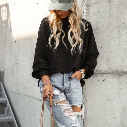 Turtleneck Ruffle Shirt Pullover - Busy Bee Bazaar