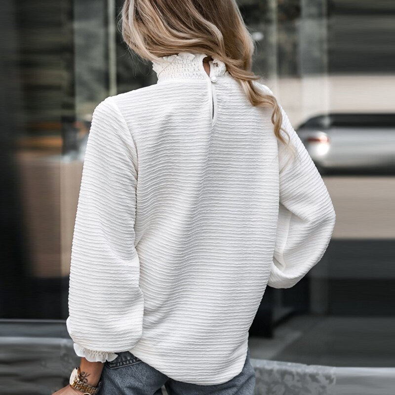 Turtleneck Ruffle Shirt Pullover - Busy Bee Bazaar
