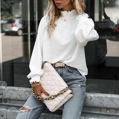 Turtleneck Ruffle Shirt Pullover - Busy Bee Bazaar