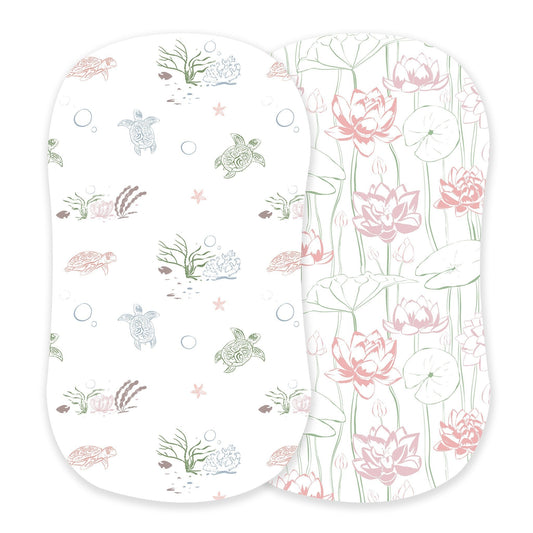 Turtles and Water Lily Bamboo Changing Pad Cover/Bassinet Sheets - Busy Bee Bazaar