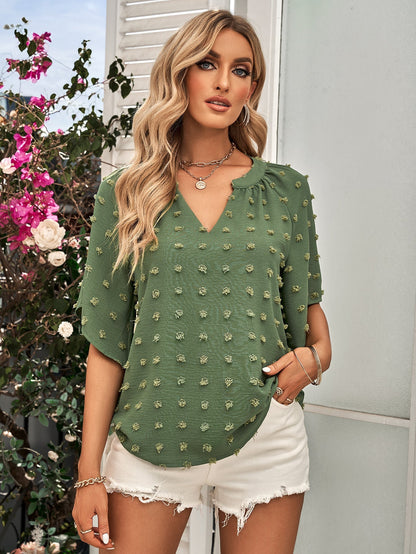V-neck Solid Color Fur Ball Top Women - Busy Bee Bazaar