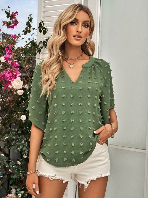 V-neck Solid Color Fur Ball Top Women - Busy Bee Bazaar