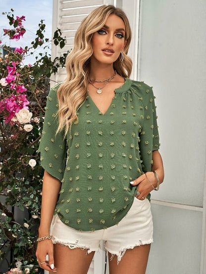 V-neck Solid Color Fur Ball Top Women - Busy Bee Bazaar