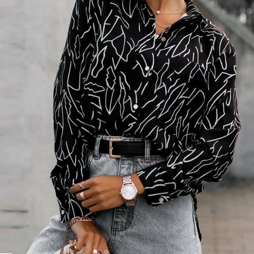 Vintage Print Turn-down Collar Shirt - Busy Bee Bazaar