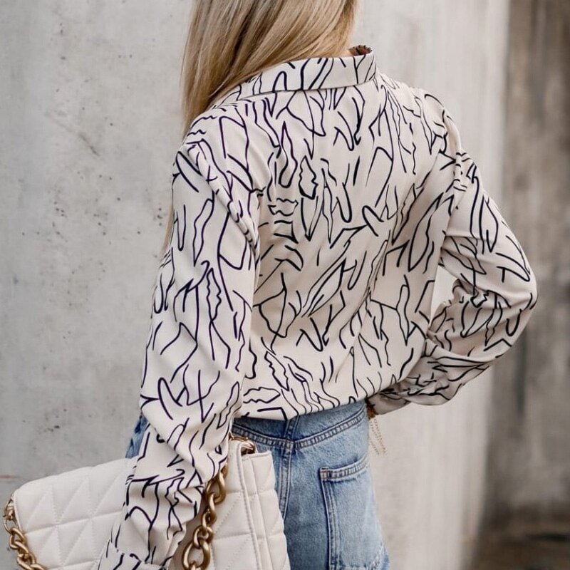 Vintage Print Turn-down Collar Shirt - Busy Bee Bazaar