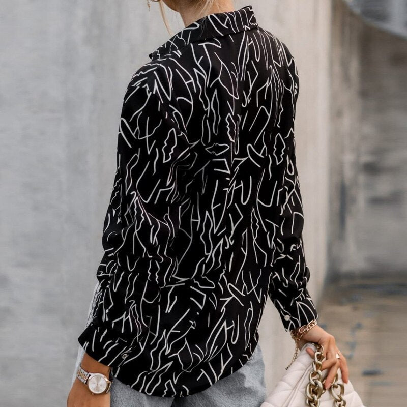 Vintage Print Turn-down Collar Shirt - Busy Bee Bazaar