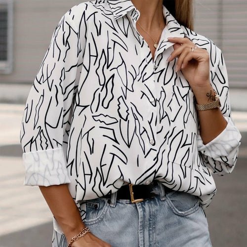 Vintage Print Turn-down Collar Shirt - Busy Bee Bazaar