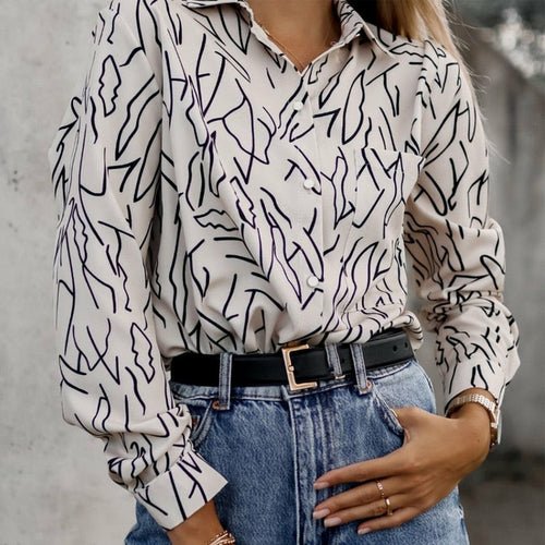 Vintage Print Turn-down Collar Shirt - Busy Bee Bazaar
