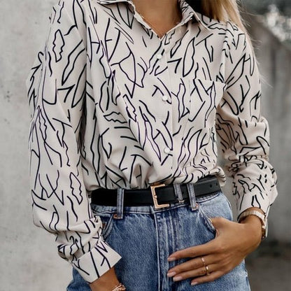 Vintage Print Turn-down Collar Shirt - Busy Bee Bazaar