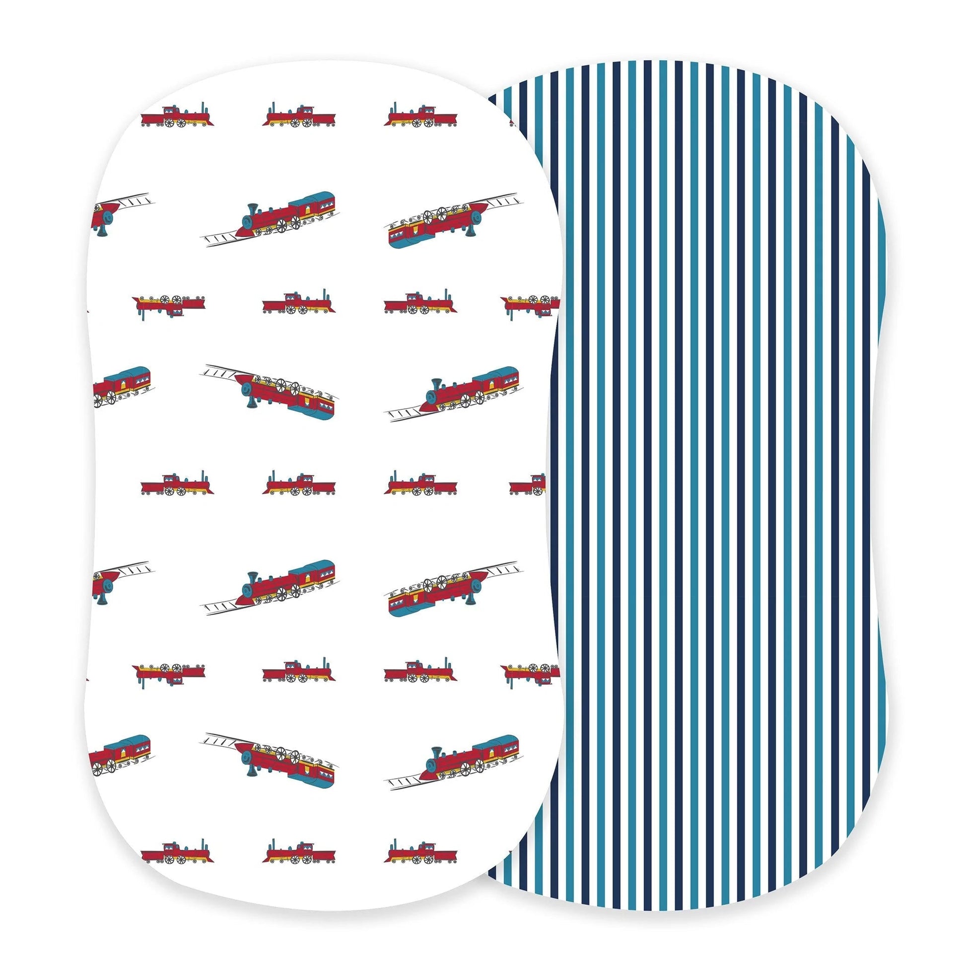 Vintage Steam Trains and Blue and White Stripe Bamboo Changing Pad - Busy Bee Bazaar