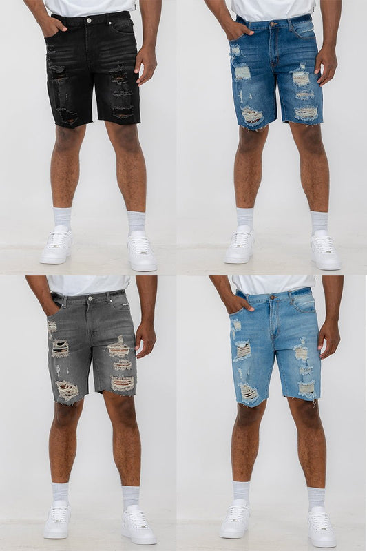 Washed Distressed Denim Shorts - Busy Bee Bazaar
