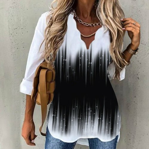 Wave Collar Shirt Printed Long-sleeved Tops - Busy Bee Bazaar