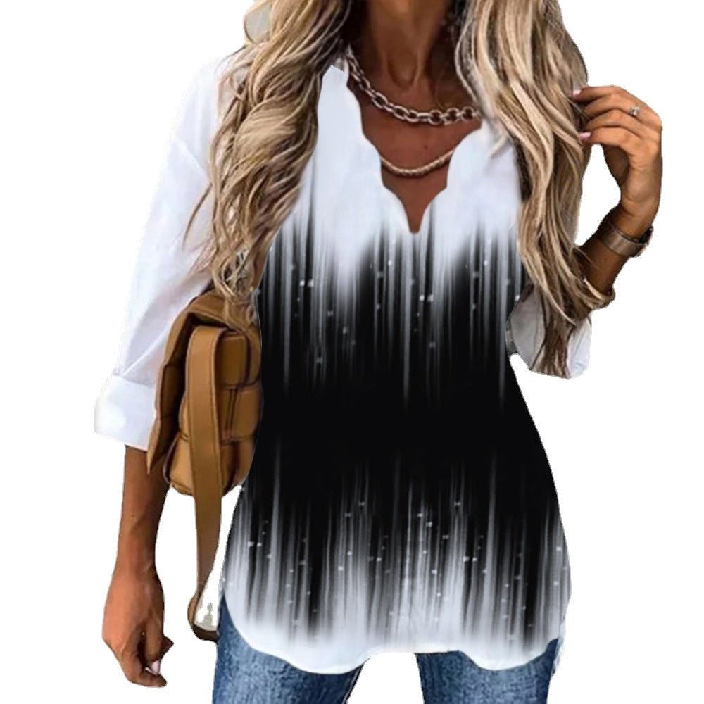 Wave Collar Shirt Printed Long-sleeved Tops - Busy Bee Bazaar
