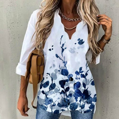 Wave Collar Shirt Printed Long-sleeved Tops - Busy Bee Bazaar