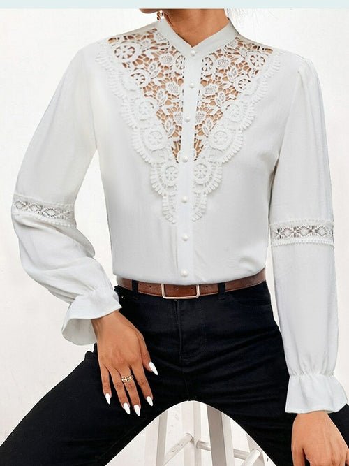 White Print Women's Ruffles Top Blouse - Busy Bee Bazaar