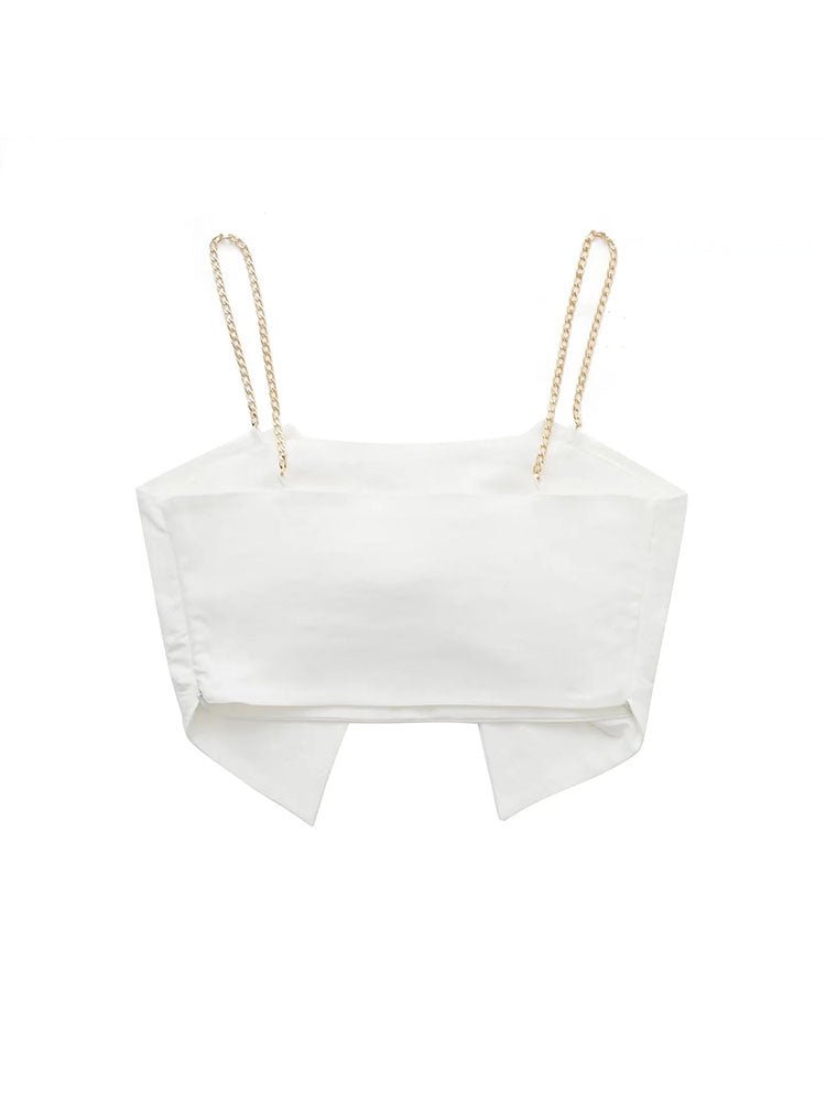 White Slim Bow Short Tops Sweet Backless Cropped Camisole - Busy Bee Bazaar