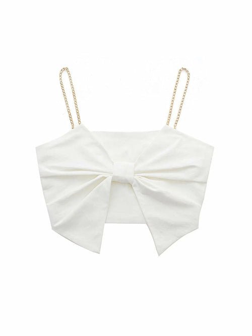 White Slim Bow Short Tops Sweet Backless Cropped Camisole - Busy Bee Bazaar