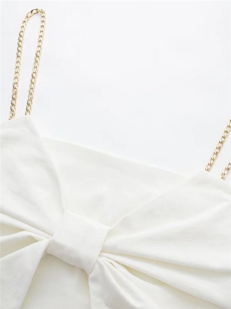 White Slim Bow Short Tops Sweet Backless Cropped Camisole - Busy Bee Bazaar