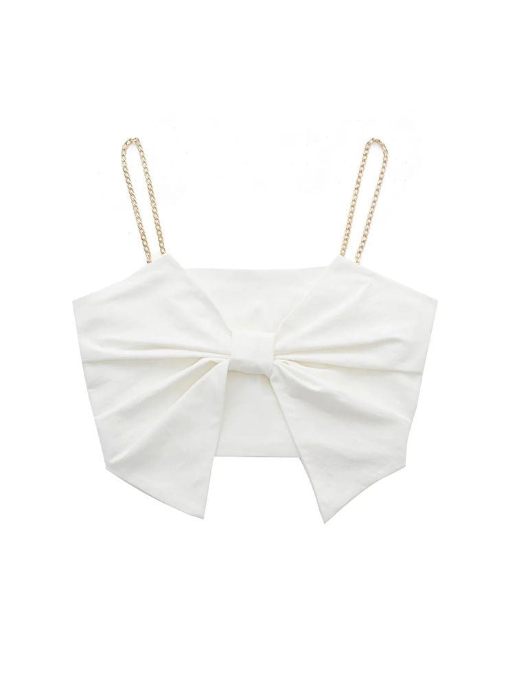White Slim Bow Short Tops Sweet Backless Cropped Camisole - Busy Bee Bazaar