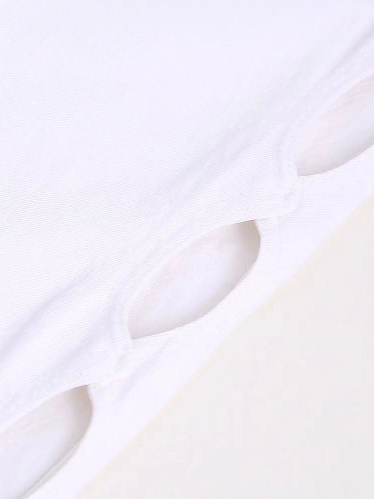 Woman Sexy White Hollow Out Straight Pants - Busy Bee Bazaar
