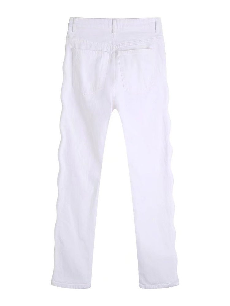 Woman Sexy White Hollow Out Straight Pants - Busy Bee Bazaar