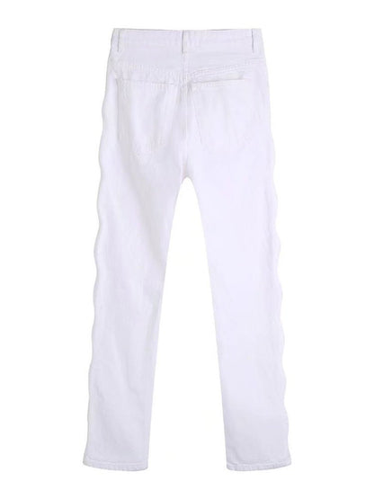 Woman Sexy White Hollow Out Straight Pants - Busy Bee Bazaar