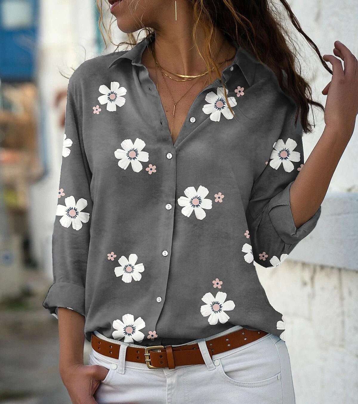 Women Shirt Loose Long Sleeve Shirt - Busy Bee Bazaar