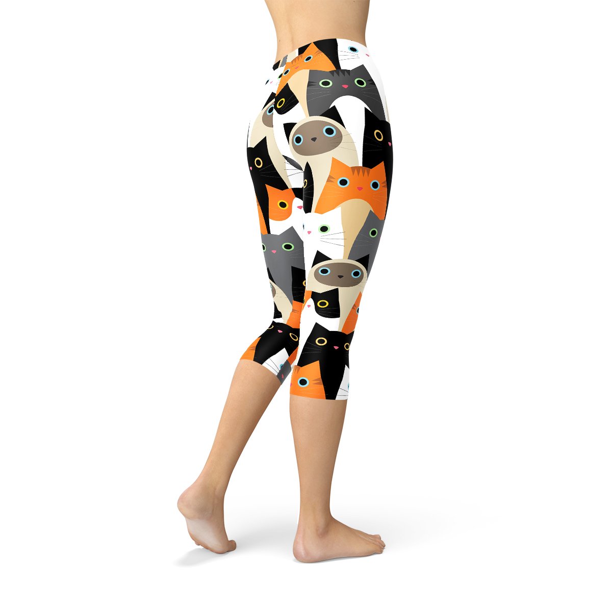 Womens All Over Print Cats Capri Leggings - Busy Bee Bazaar