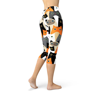Womens All Over Print Cats Capri Leggings - Busy Bee Bazaar