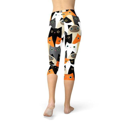 Womens All Over Print Cats Capri Leggings - Busy Bee Bazaar