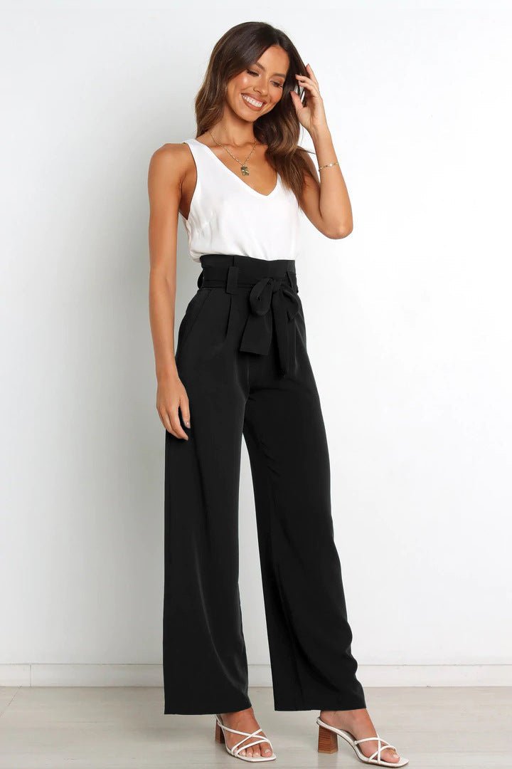 Women's Casual Wide-Leg Trousers with Belt - Busy Bee Bazaar
