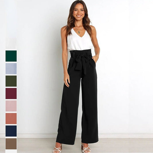 Women's Casual Wide-Leg Trousers with Belt - Busy Bee Bazaar