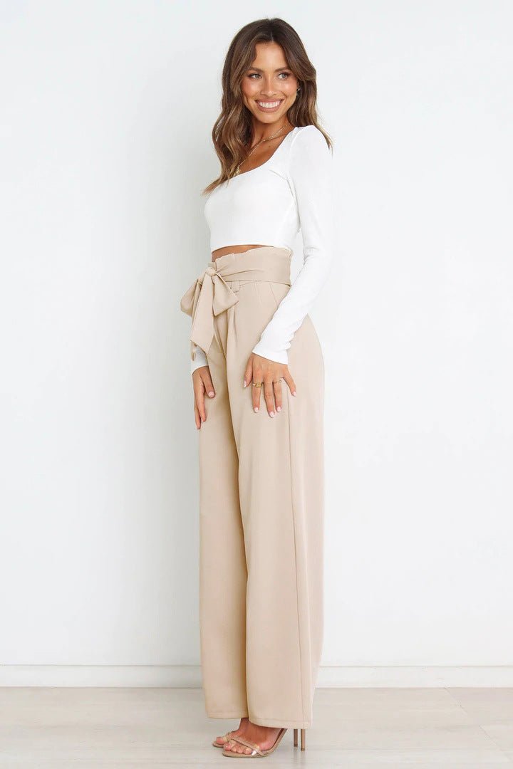 Women's Casual Wide-Leg Trousers with Belt - Busy Bee Bazaar