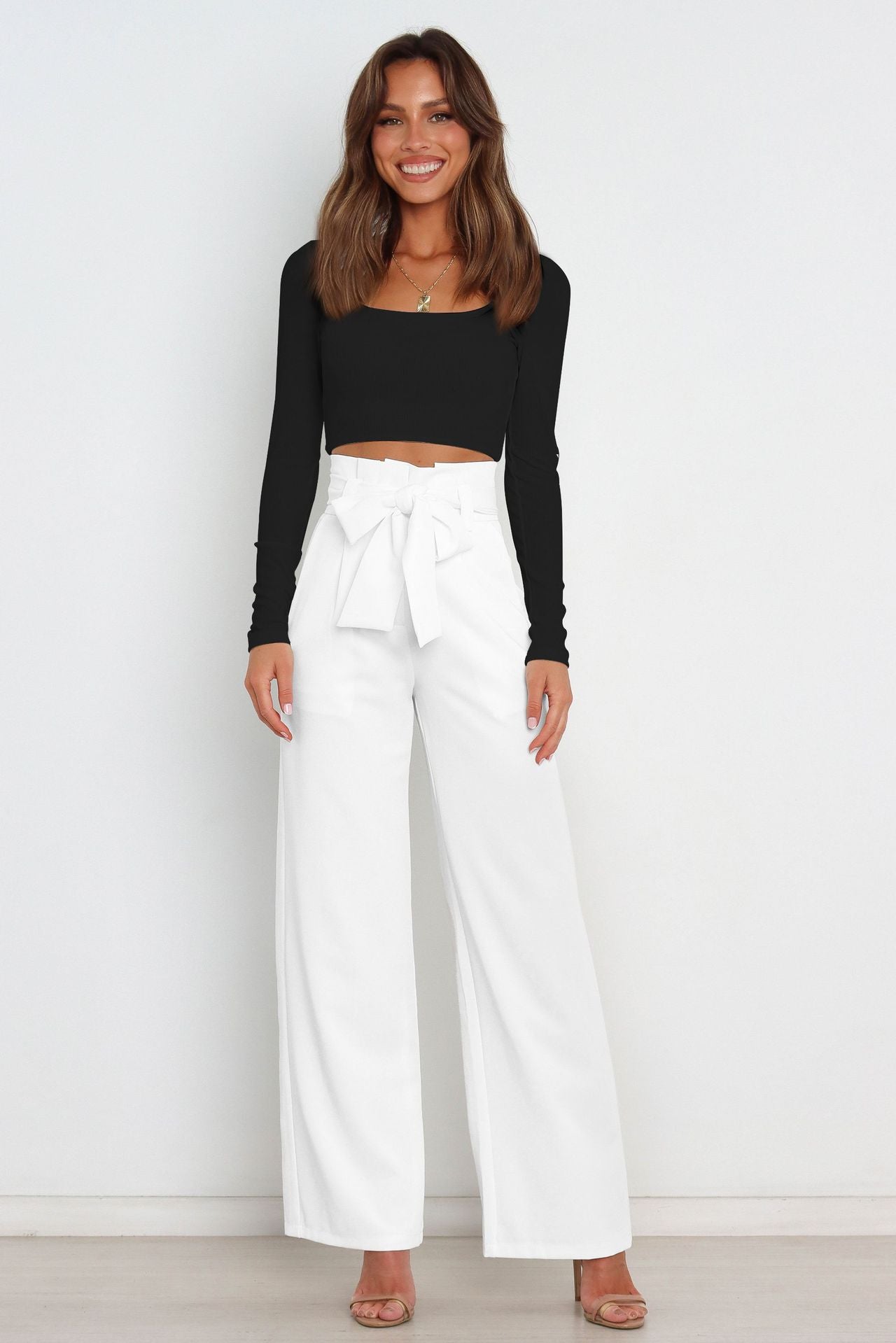Women's Casual Wide-Leg Trousers with Belt - Busy Bee Bazaar