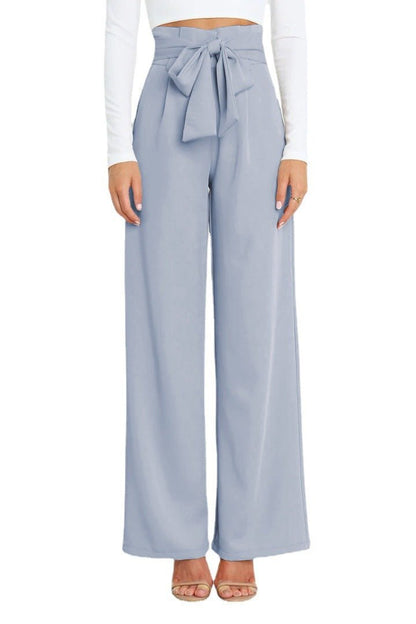 Women's Casual Wide-Leg Trousers with Belt - Busy Bee Bazaar