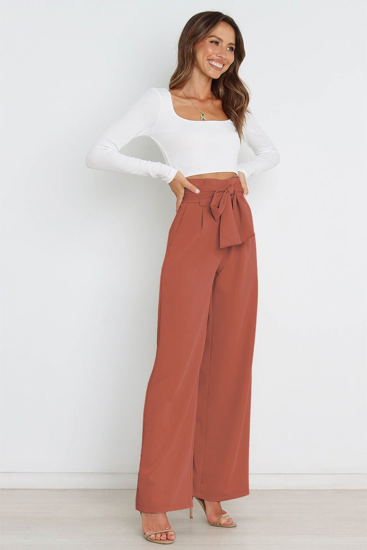 Women's Casual Wide-Leg Trousers with Belt - Busy Bee Bazaar