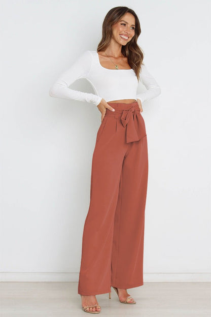 Women's Casual Wide-Leg Trousers with Belt - Busy Bee Bazaar