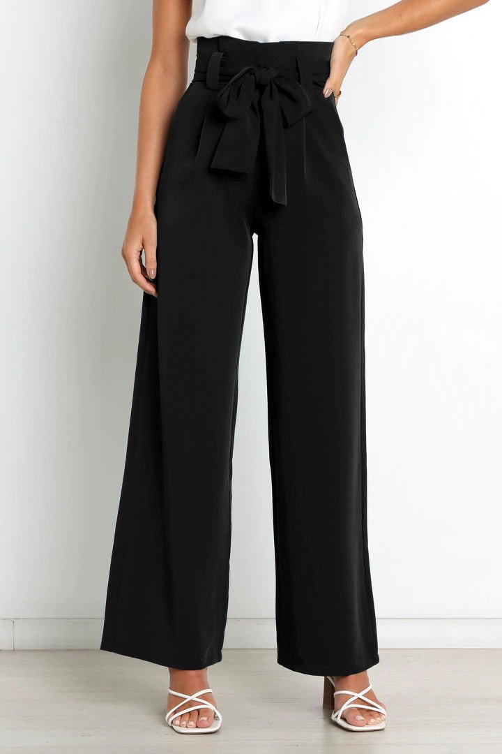 Women's Casual Wide-Leg Trousers with Belt - Busy Bee Bazaar