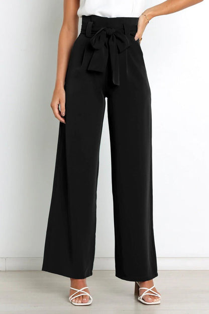 Women's Casual Wide-Leg Trousers with Belt - Busy Bee Bazaar