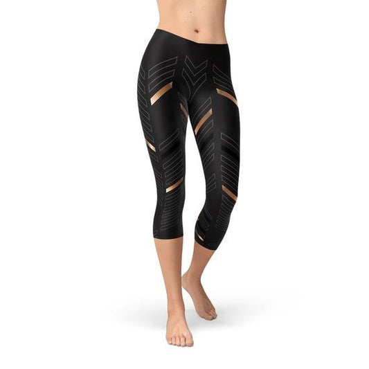 Womens Sports Stripes Black Capri Leggings - Busy Bee Bazaar