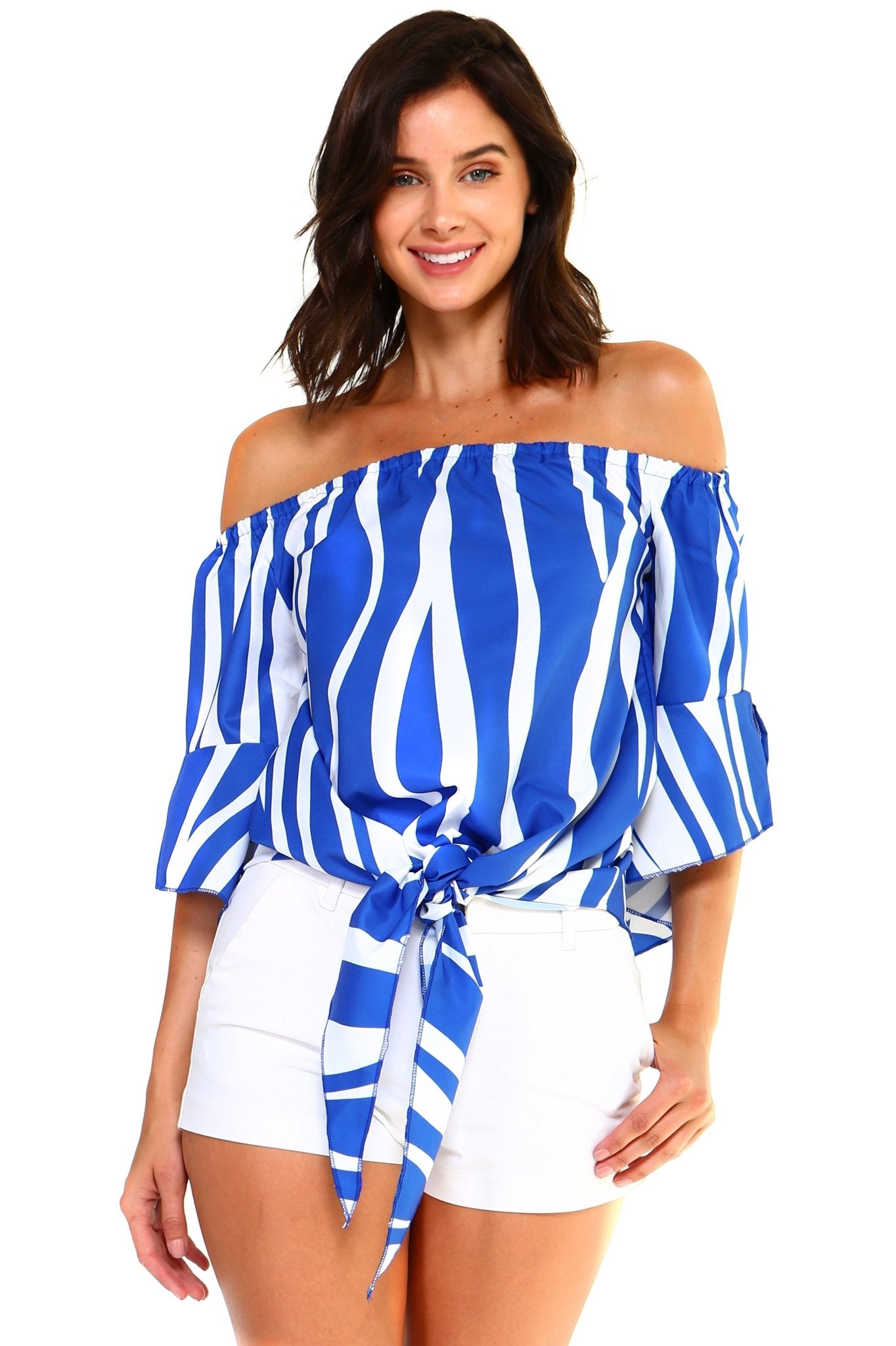 Women's Strapless Striped Bandage Blouse - Busy Bee Bazaar