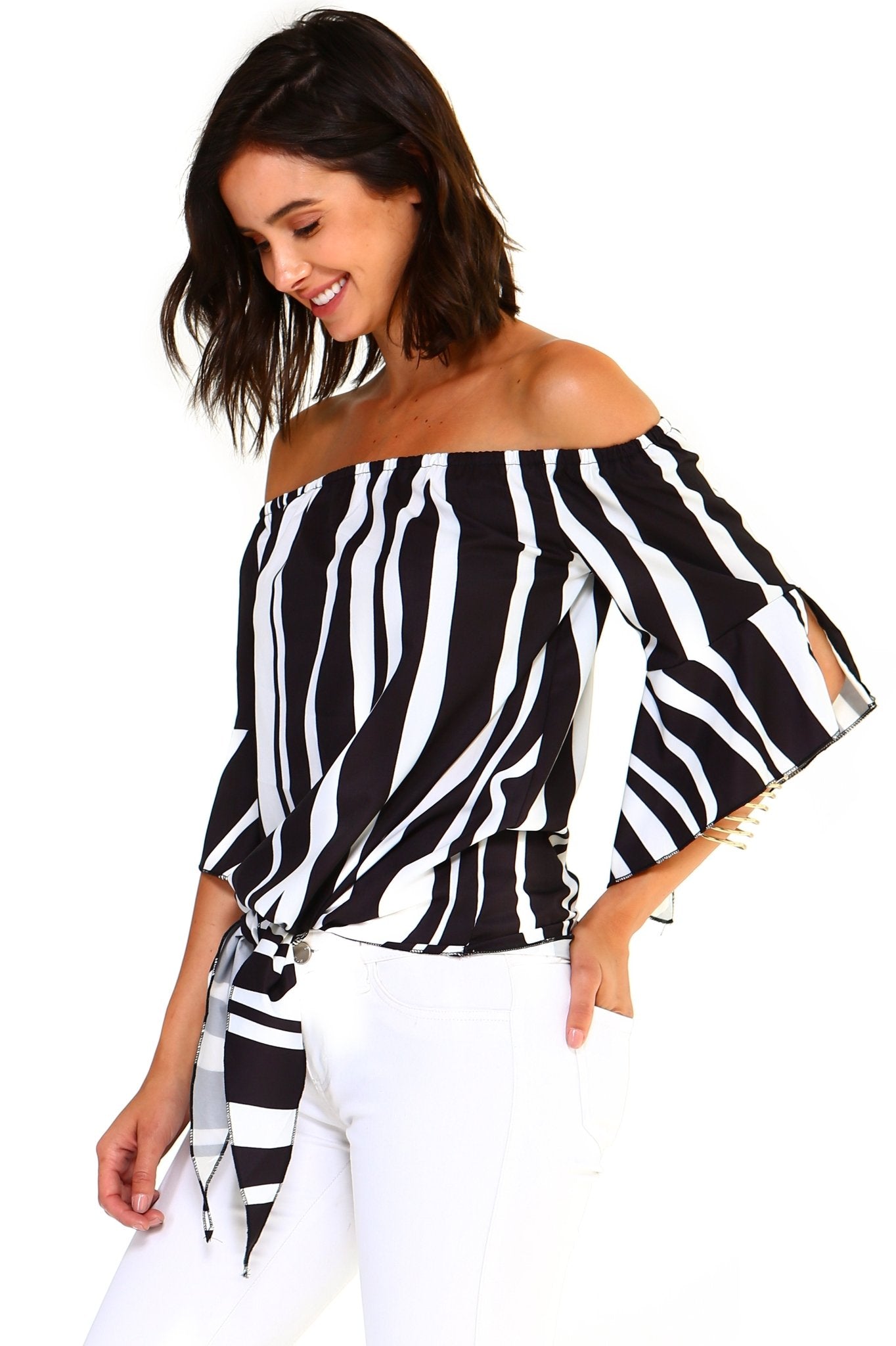 Women's Strapless Striped Bandage Blouse - Busy Bee Bazaar